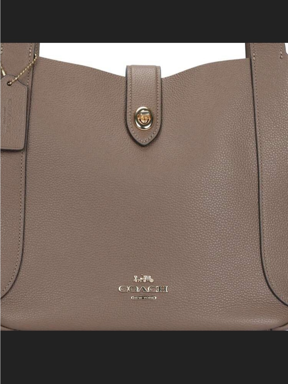 Coach Taupe Leather Tote Bag with Turnlock